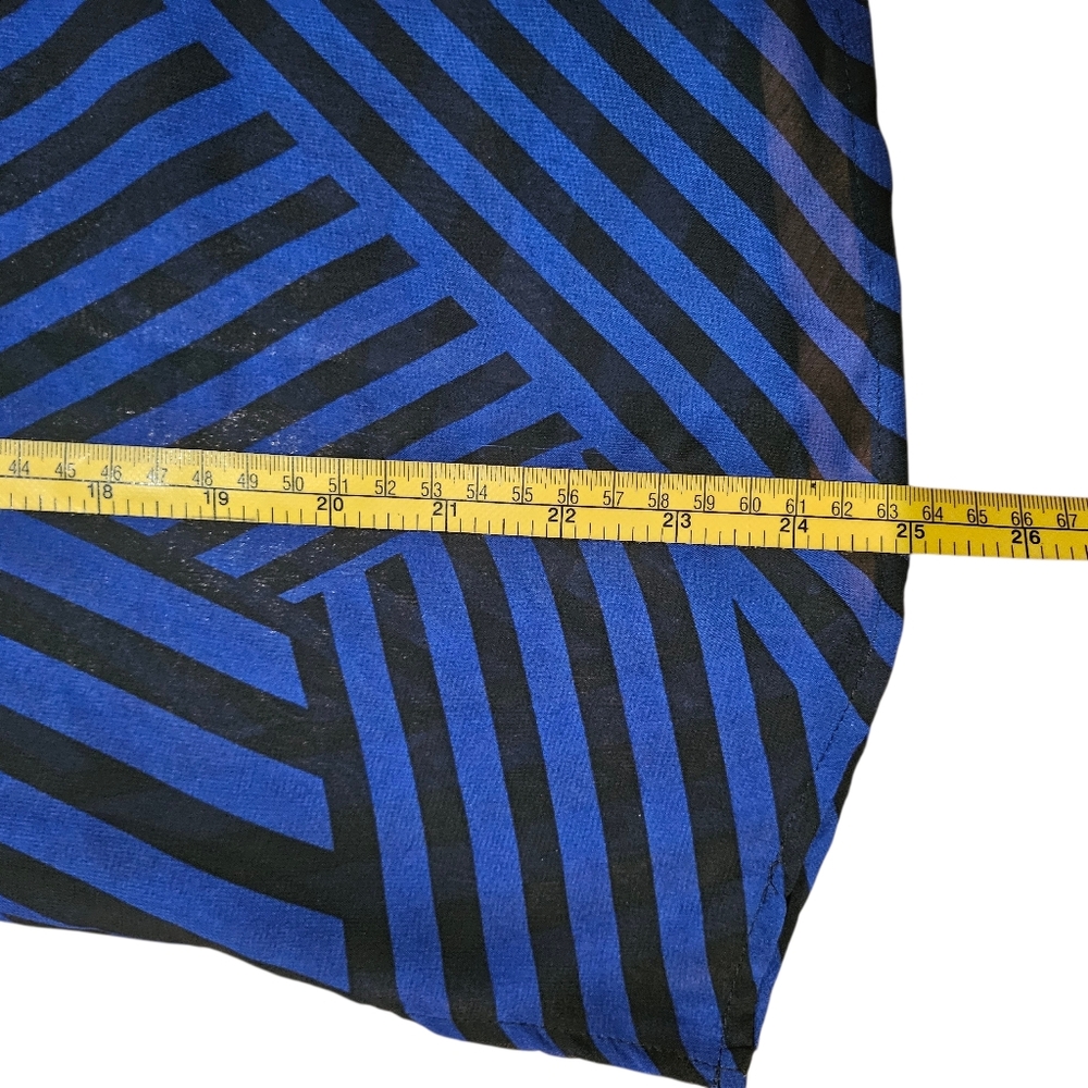 Metaphor Blue Black Stripe Geometric Sheer Long Sleeve Blouse Large NWT - Picture 6 of 7
